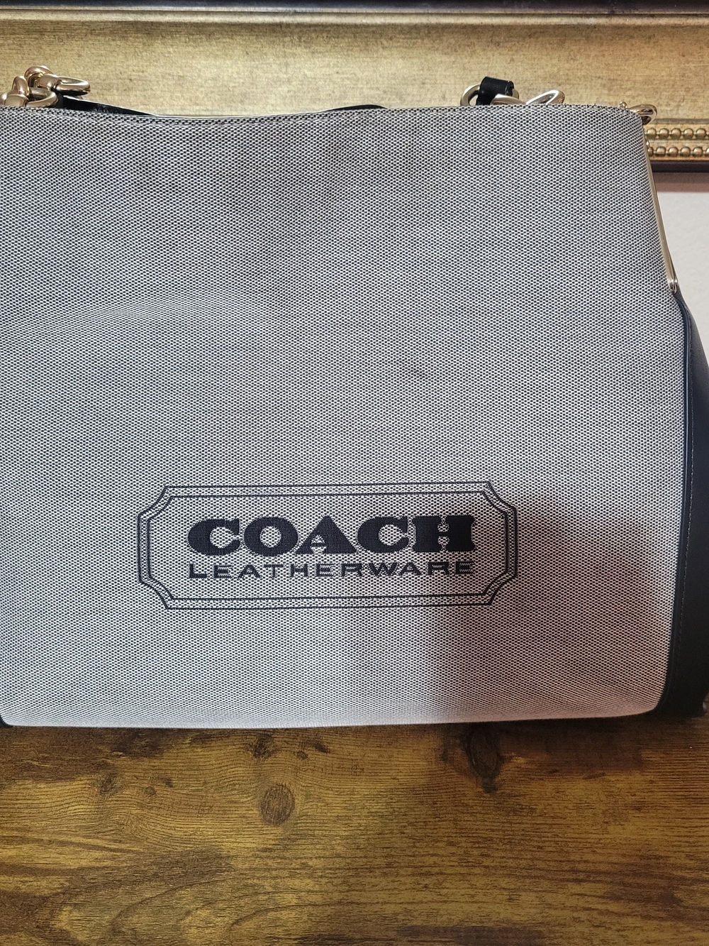 COACH Canvas Shoulder Bag in Light Gray and Black